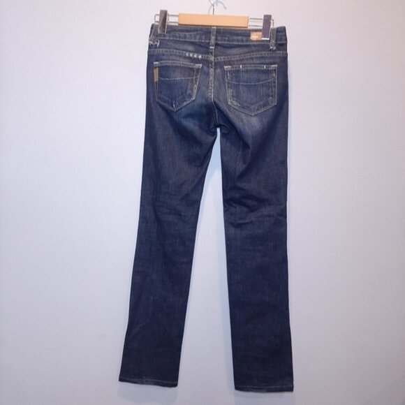 Paige Melrose Jeans Slim Straight Flared Distressed Dark Wash Low Rise Y2K Flaw - Picture 10 of 16